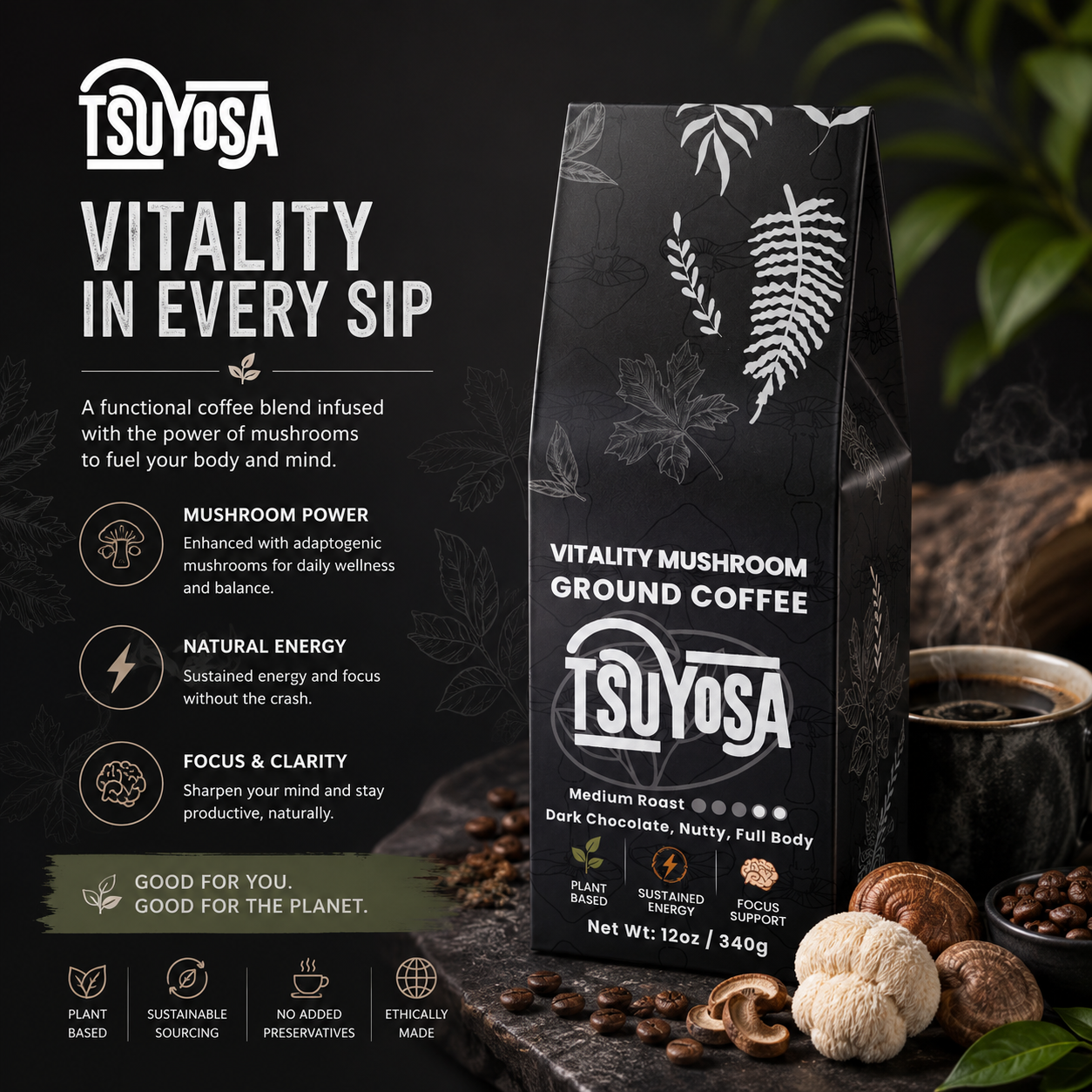 Vitality Mushroom Coffee (Medium Roast)